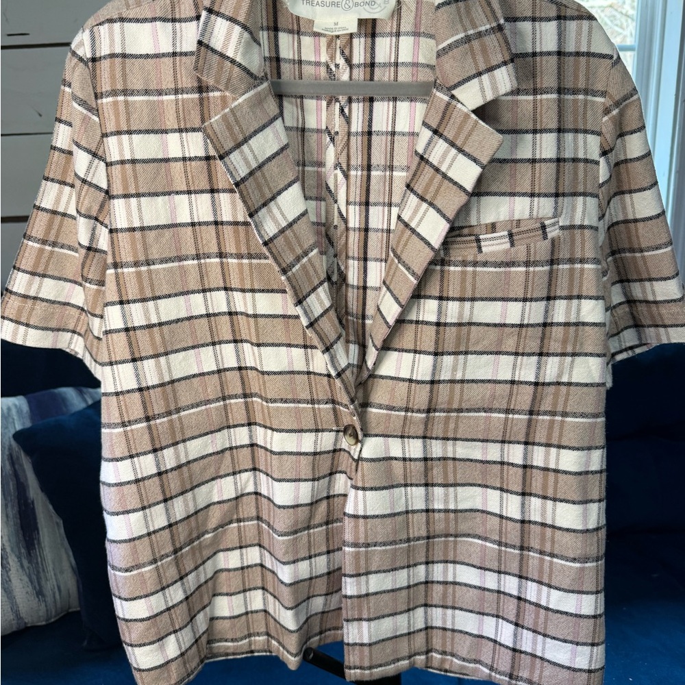 Treasure & Bond Brown and White Plaid Men's Shirt